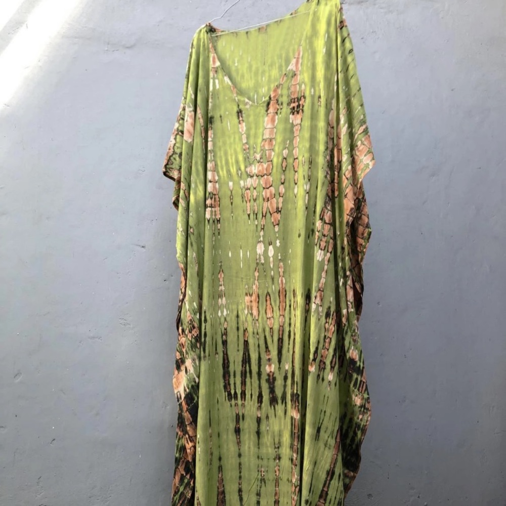 Lime Green Boho Tie Dye Kaftan Kimono Dress - Picture 5 of 6